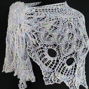 Hand-knit Lace Multicolored Shawl with Czech Crystals, Gift for her